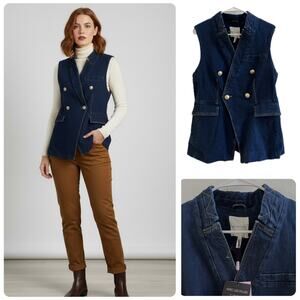 Avec Les Filles NWT Anthropologie Denim Double Breasted Sleeveless Vest Medium